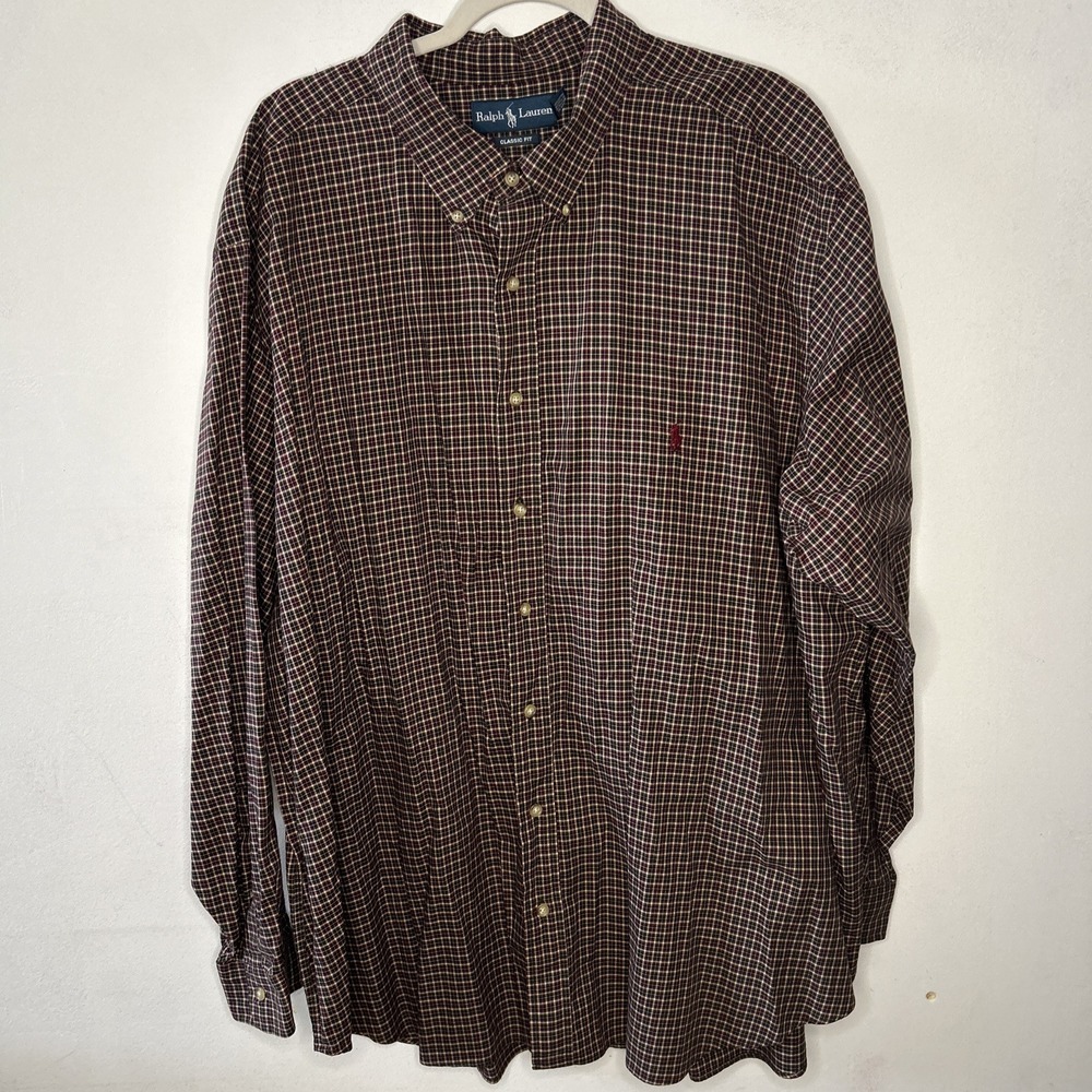 POLO RALPH LAUREN Size 3XB Big Mens Oxford Cloth Button Shirt Red Maroon Long